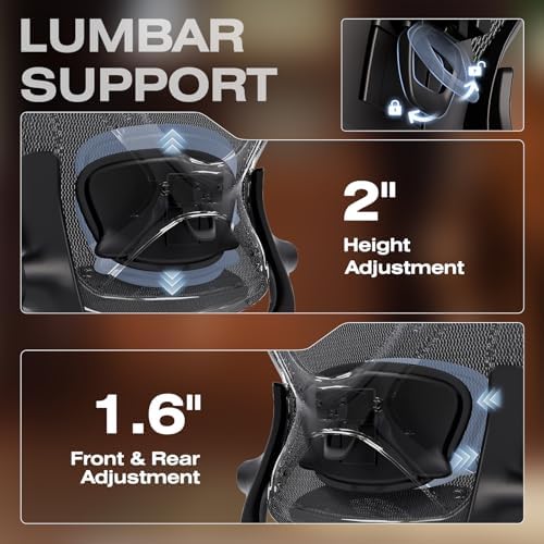 ELABEST X100 Ergonomic Mesh Office Chair with Footrest, Big and Tall Home Desk Chair with 5D Flip-Up Arms, Adjustable 3D Lumbar Support, Gaming & Executive Computer Chair (Library Oak) - Image 6