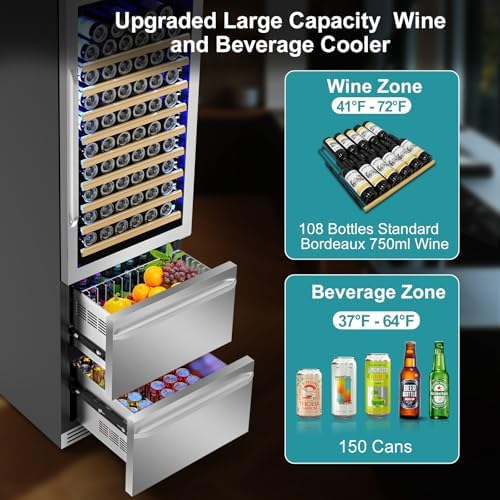 24 Inch 2 IN 1 Dual Zone Drawer Wine and Beverage Refrigerator - Image 2