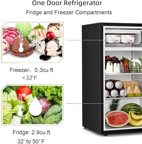 Antarctic Star Mini Compact Refrigerator with Freezer, 3.2 Cu.Ft. Single Door with Adjustable Thermostat,Removable Glass Shelves for Apartment/Dorm/Office,BLACK - Image 4