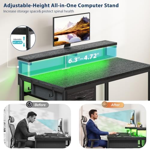 DurayLoly 32" Gaming Desk with Power Outlet and LED Lights,Bedroom,Black - Image 6