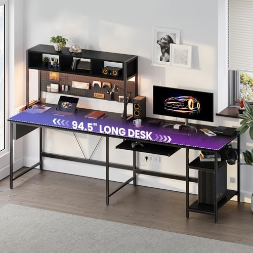 DUMOS 67" L Shaped Gaming Desk, Reversible Computer Desks with LED Lighting - Image 2
