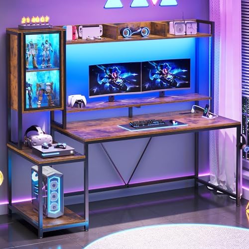 SEDETA 60'' Gaming Desk with Storage, Hutch, Display Cabinet and LED Lights by SEDETA