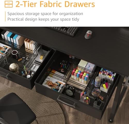 DLisiting Computer Desk with Fabric Drawers for Home Office Bedroom, 40 Inch Small Gaming Desk with 2 Drawers, Study Writing Table PC Desks, Black - Image 6
