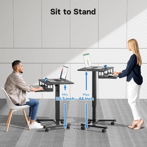 BONTEC Mobile Standing Desk with Keyboard Tray, Mobile Podium on Wheels - Image 3