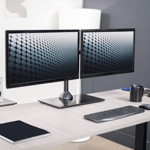 VIVO Freestanding Dual Monitor Stand with Sleek Glass Base and Adjustable Arms, Mounts 2 Screens up to 32 inch and 22 lbs Each, Black, STAND-V002FG - Image 2