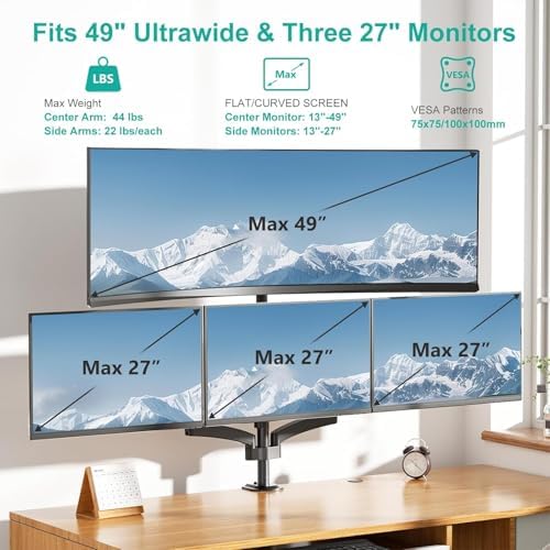 WALI Stacked 4 Monitor Mount for Max 49" UItrawides and Three 27" Monitors - Image 2