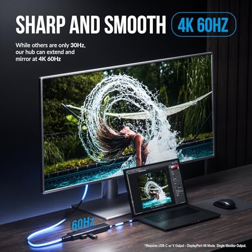 SABRENT USB-C Hub, USB-C to 4K@60Hz HDMI, 100W PD (HB-TC5P) - Image 4