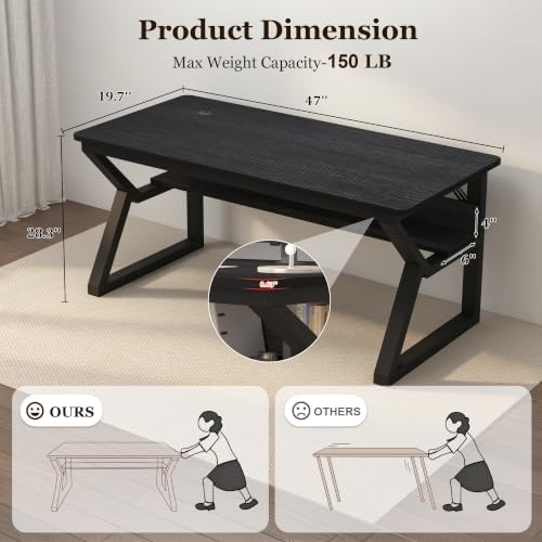 Computer Desk, Office Desk with Storage(47 x 19.7 in, Black) - Image 3