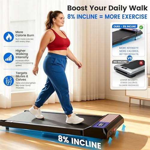 Walking Pad with QuietClimb 8% Incline, 2.5HP Quiet Under Desk Treadmill, Portable Mini Treadmill for Home Office, 265 lbs, LED Display & Remote - Image 2