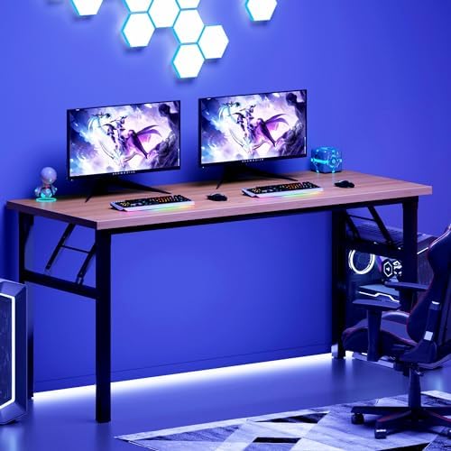 Need Office Computer Desk 54.3 Inch Sturdy Folding Laptop Table Teak - Image 2
