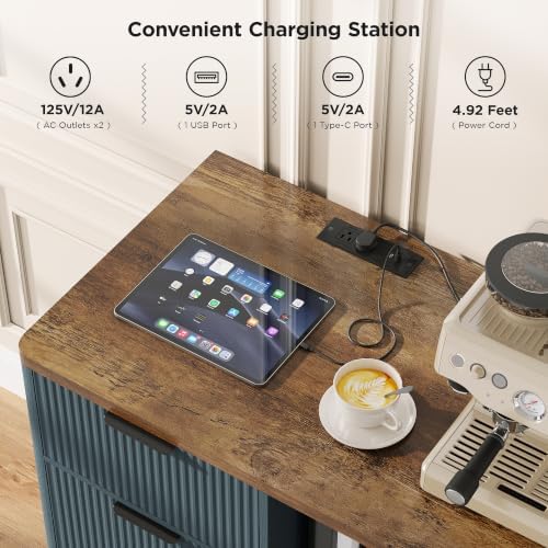 Vabches Mini Fridge Cabinet, Coffee Bar Cabinet with Fridge Space, Blue - Image 6
