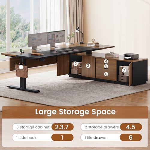SEDETA 71" Executive L Shaped Electric Standing Desk, Brown - Image 4