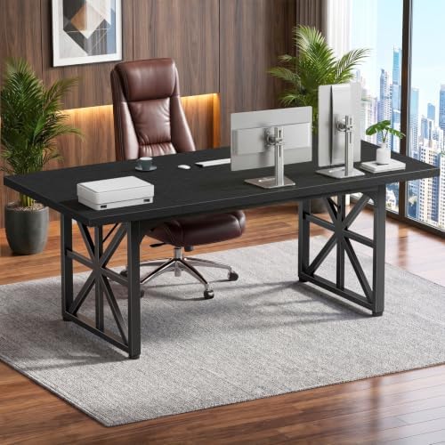 Lufeiya 71" Executive Desk, Large Computer Table for Home Office, Black by LUFEIYA