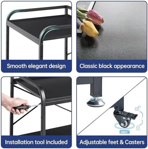 Fannova 2 Tier Under Desk Printer Stand with Storage, 20 Inches Deep Large Printer Table with Height Adjustable Shelf, Rolling Printer Cart with Wheels for Home Office - Black - Image 7