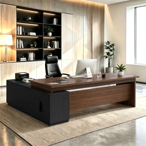 L Shaped Executive Desk with Drawers, Large Wood Workstation, Modern Executive Office Furniture for Home Office and Business Workspace, Multiple Sizes & Colors by Unknown