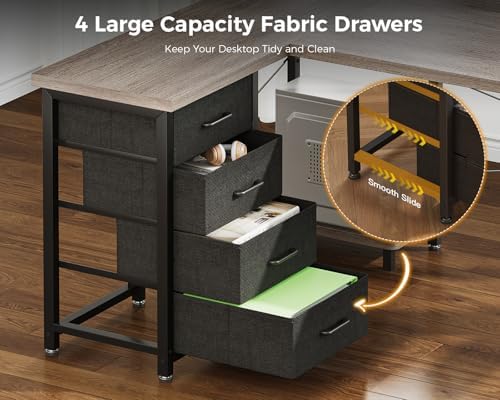 AODK 61" L Shaped Gaming Desk with 4 Drawers and Power Outlets, Grey - Image 4
