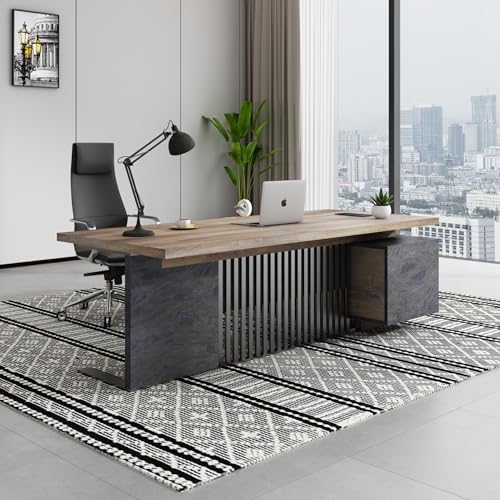 Executive Desk with Privacy Panel, Large Office Desk for Small Business, Computer Desk with Drawers & Storage Cabinets, Thick One-Piece Tabletop (Right Return, 70.86") - Image 7