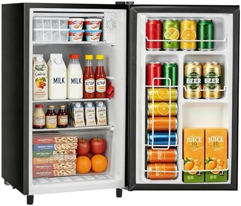 Mini Fridge with Freezer, 3.2 Cu.Ft Compact Single Door Refrigerator with Adjustable Thermostat, Low Noise & Energy Efficient (0.41kWh/Day), Small Fridge for Bedroom, Dorm, Office, Apartment (Black) by SageNest