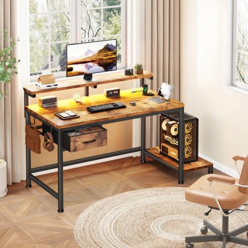 DurayLoly 32" Office Desk with Power Outlet & Fabric Drawer,Rustic Brown - Image 2