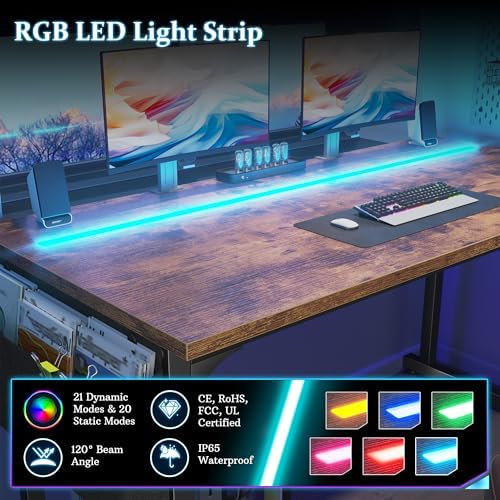 DurayLoly 32" Gaming Desk with Waterproof LED Lights for Bedroom,Brown - Image 5