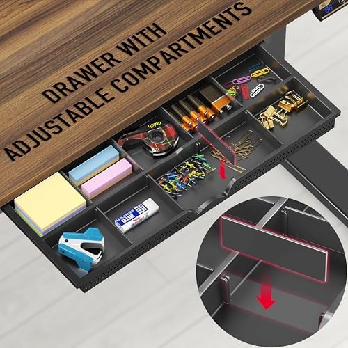 SHW 48-Inch Electric Height Adjustable Standing Desk w/Drawer, Walnut - Image 5