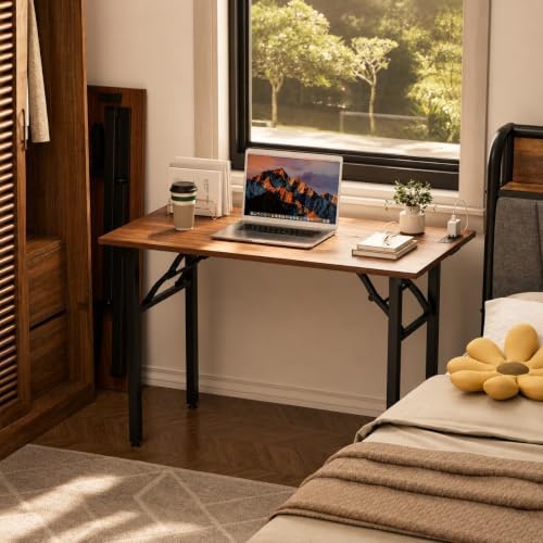 Folding Table Computer Desk - 43.3" No Assembly Folding Desk with Power Outlets & USB Charging Port, Small Desk, Foldable Office Desk, Compact Storage Portable Use for Small Space, Dark Walnut - Image 2
