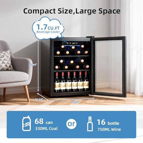 Antarctic Star 1.7 Cu.Ft Beverage Cooler for Up to 68 Cans, Compact Drink Fridge with Stainless Steel Glass Door, Digital Display and Electronic Temperature Control, Silver - Image 2