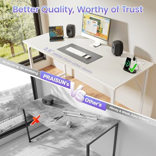 PRAISUN 55 X 20 Inch Computer Desk, Power Outlets, USB-C, White - Image 6