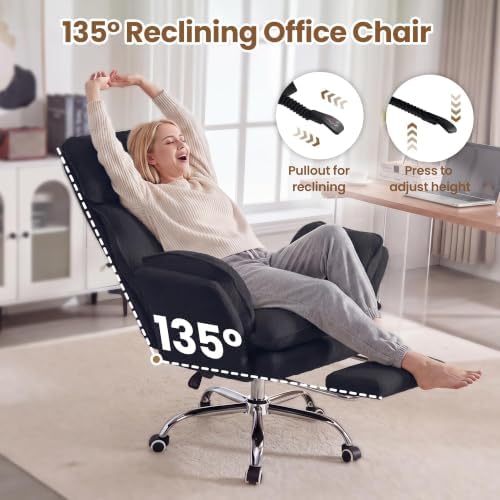 Big and Tall Office Chair with Flip Arms and Footrest, Teddy Criss Cross Legged Home Office Desk Chair with Pet Seat, Comfy Reclining Computer Gaming Chair, Black - Image 3