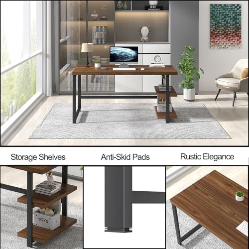 FOLUBAN Modern Computer Desk, Wood Home Office Desk, Study Writing Gaming Table Workstation with Storage Shelves for Living Room Bedroom, Rustic Walnut, 53 Inch - Image 6