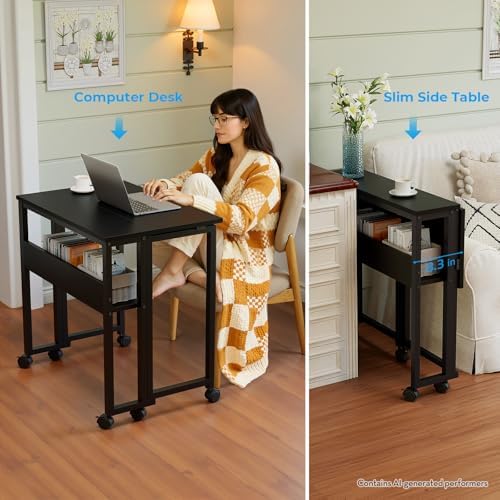GreenForest Folding Desk with Wheels, 31.5" Rolling Table for Small Spaces - Image 6