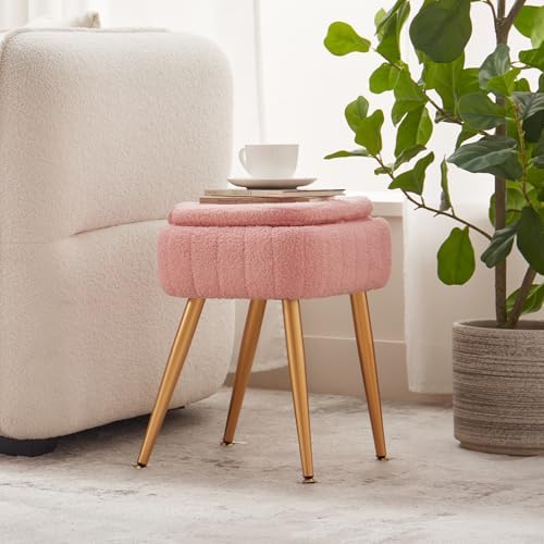 Vanity Chair with Storage Stool with Folding Back Makeup Chair - Image 2