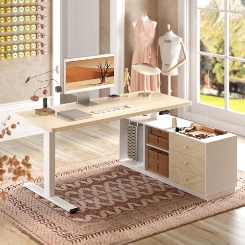 FLEXISPOT 60" Executive Standing Desk with File Cabinet, White Wood Grain by Unknown