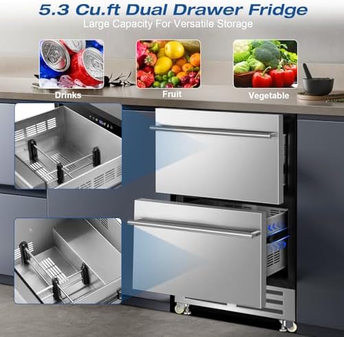Velivi 24'' Drawer Fridge Under Counter Beverage Refrigerator with Wheels - Image 3