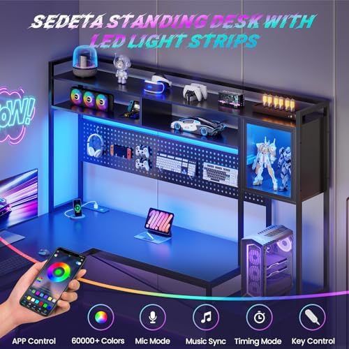 SEDETA Reversible L Shaped Gaming Desk with 6 Drawers, Hutch, Led Lights - Image 5