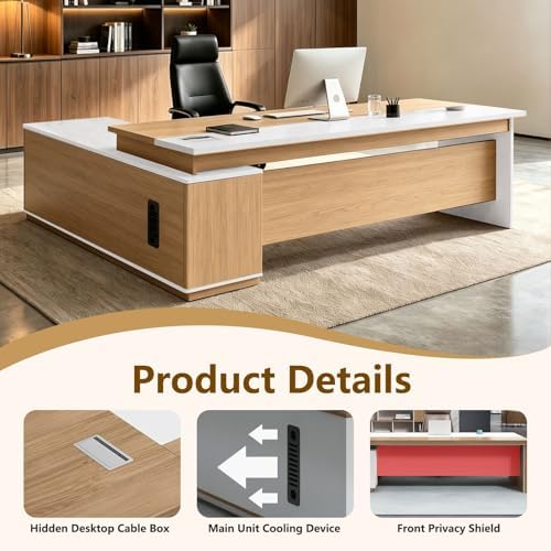 L Shaped Executive Desk with Drawers, Large Wood Workstation, Modern Executive Office Furniture for Home Office and Business Workspace, Multiple Sizes & Colors - Image 3