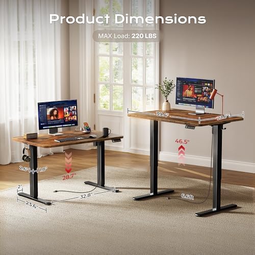 Huuger 39 X 24 Inch Electric Standing Desk with Power Outlets and USB-C Port, Height Adjustable Desk, Sit Stand Desk for Home Office, Computer & Gaming Desk, Stable Steel Frame, Rustic Brown - Image 5