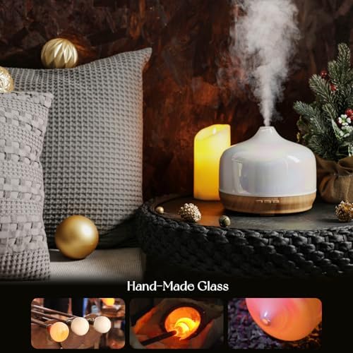 Porseme 500ml Glass Essential Oil Diffuser Aromatherapy Ultrasonic Cool Mist Humidifier 15-21 Running Hours Waterless Auto-Off Air Diffusers for Sleeping Yoga Working Spa(White Jade) - Image 5