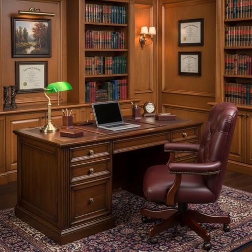 Ashford & Sons 62" Solid Hardwood Executive Desk, Tuscan Brown Finish, Durable Office Desk with 5 Utility Drawers, 2 File Drawers, Smooth Glides, Compact Design for Home Office Use - Image 2