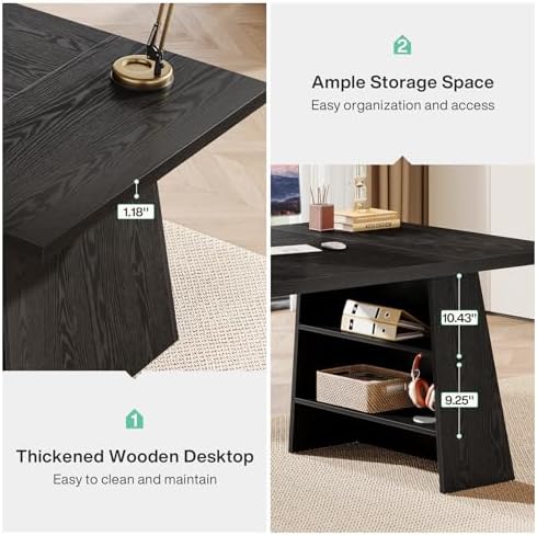 Tribesigns 63-Inch Executive Desk, Modern Black Office Desk with Double Pedestal and Storage Shelves, Simple Large Computer Writing Conference Table Workstations Business Furniture for Home Office - Image 6
