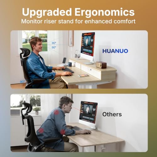 HUANUO 32" X 21" Electric Standing Desk with 2 Drawers, C-Clamp Mount Compatible, Height Adjustable Computer Desk, Home Office Stand Up Desk with 4 Preset Heights & 2 Hooks, Light Walnut - Image 5