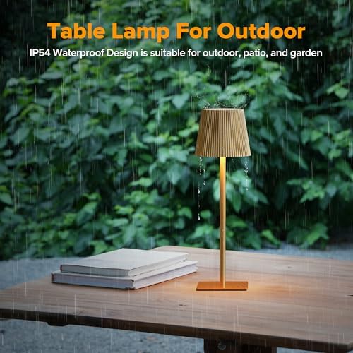 LUTEC 4 Pack Cordless Table Lamp,6000mAh Rechargeable Battery Operated Desk Lamp,Two Adjustable Heights,Waterproof, Touch Control & 3 Color Stepless Dimming for Restaurant/Bedroom/Bars/Outdoor (Gold) - Image 5