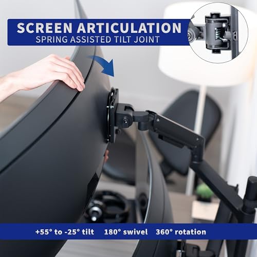 VIVO Pneumatic Arm Dual Ultrawide Monitor Wall Mount for Up to 49 inch Screens, Holds 2 Ultra Wides Up to 33.5 lbs Each, Black, MOUNT-V120K - Image 6