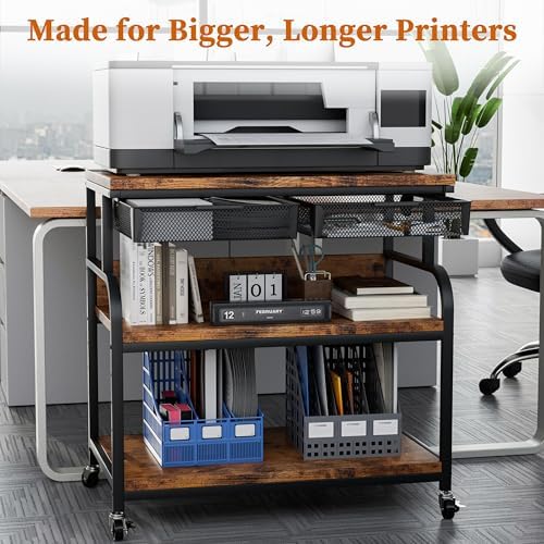 EasyCom 32.3"×18.9" XL Printer Stand with Double Drawers & Wheels - Image 2