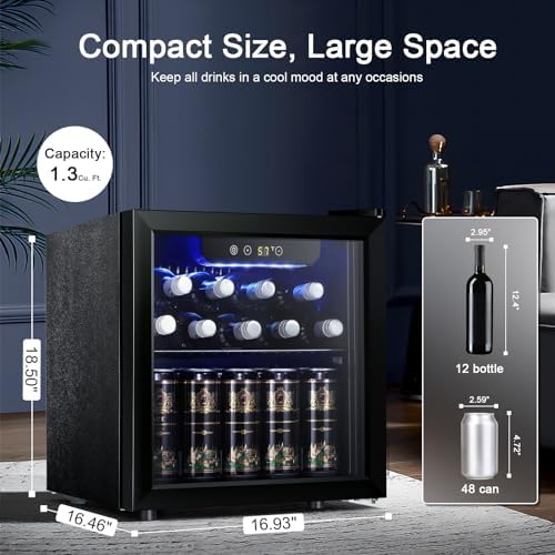 Antarctic Star 12 Bottle 48 Can Beverage Refrigerator Cooler - Mini Fridge Glass Door for Beer Soda Drinks or Wine,Freestanding Beverage Fridge for Home and Bar with Adjustable Shelving, 1.3 Cu. Ft. - Image 2