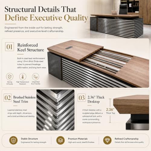 SAINTCY L Shaped Executive Standing Desk with Drawers, 78.74In Large Adjustable Heigh Office Desk with Power Outlet Hub,2.56" Thick Floating Desktop,for Home Office, Studio - Image 4