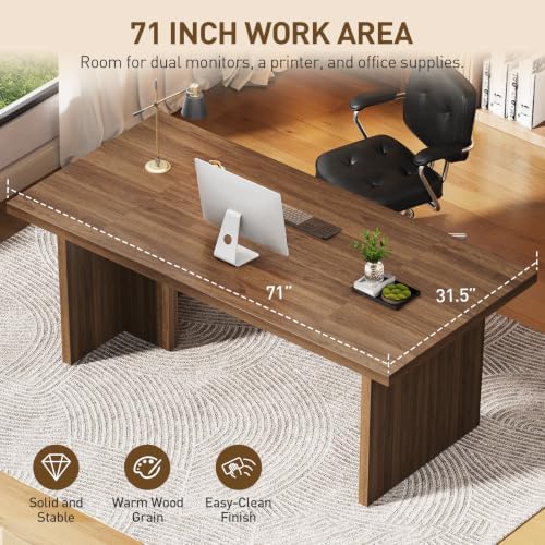 RALGEND 70.9" Executive Desk, Computer Office Desk with Large Tabletop and Sturdy Pedestal Legs,Long Wooden Conference Meeting Room Table for Home Office, Walnut - Image 5