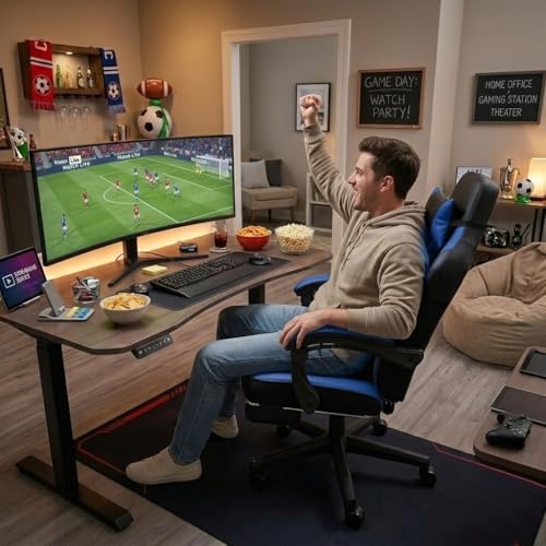 Video Game Chair for Adults, Gaming Chair with Footrest, Big and Tall Computer Chair with Massage Lumbar Support 330lbs Weight Capacity, Adjustable Height, 360° Swivel Seat and Headrest (Blue) - Image 2