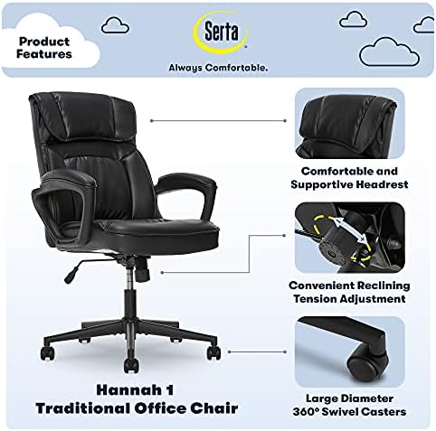 Serta Executive Office Chair with Lumbar Support, Padded Arms Leather Chair - Image 4