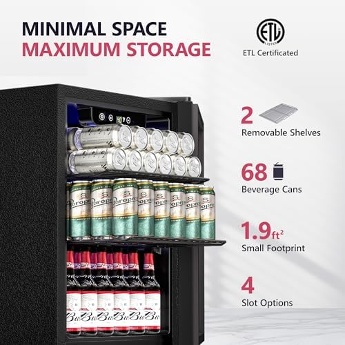 Icyglee Mini Fridge 68 Can,1.7 Cu.Ft Beverage Refrigerator Cooler, Black - Image 2
